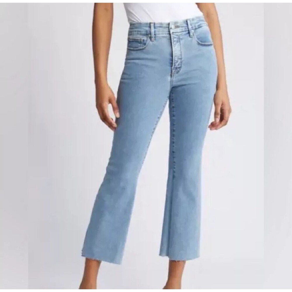GOOD AMERICAN Good Legs Cropped Bootcut Jean 2/26 Indigo 403 Stretch Denim B87
